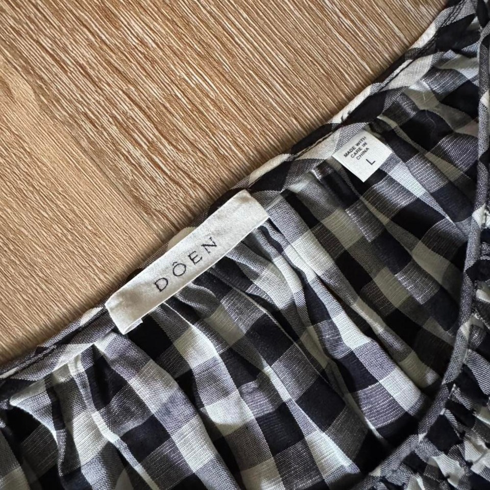 Doen Black & White Leslie Gingham Smoked Midi‎ Dress Size L - Picture 5 of 6